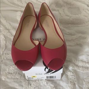 Nine West Pink Leather Peep Toe Flat- size 8